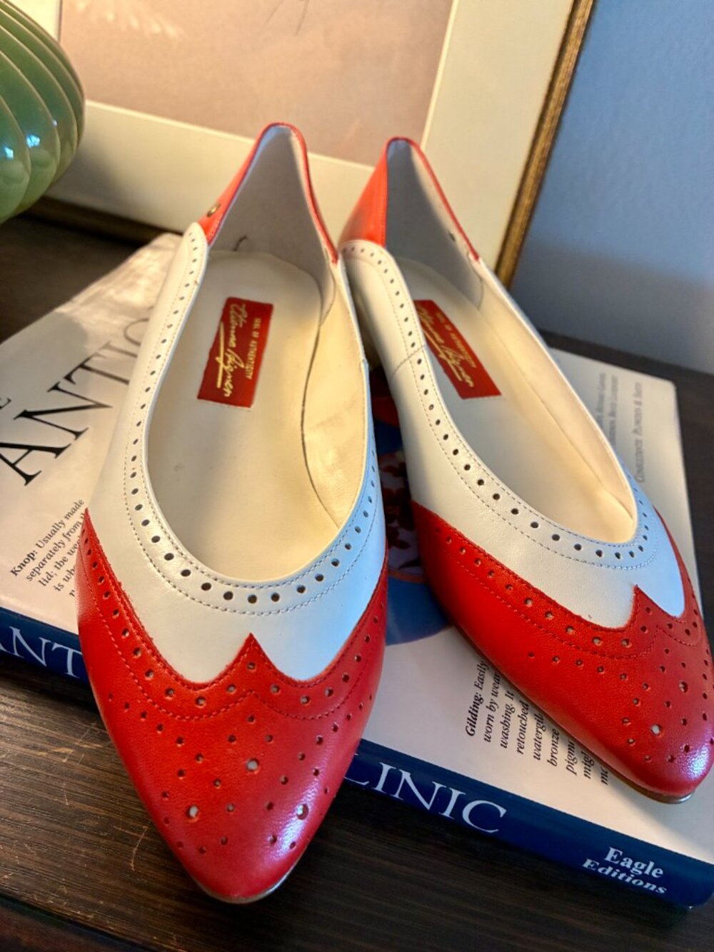 Vintage Etienne Aigner Spectator Flats | Red White Leather Brogue